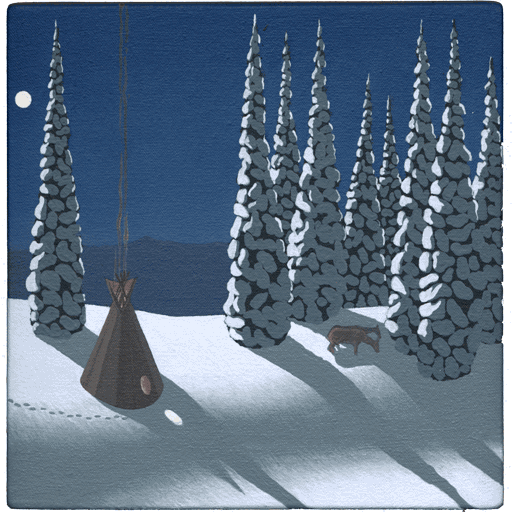 Image of acrylic painting by Fred Faudie titled "Snow Teepee".