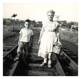 black and white photo of david and grandma